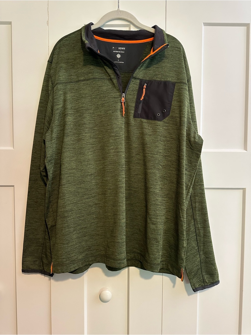 Ruff Hewn Olive Green Quarter-Zip Performance Pullover with Orange Accents